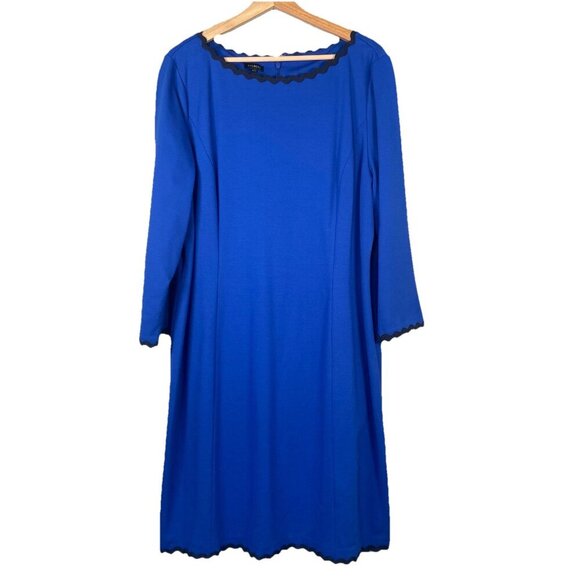 Talbots Refined Ponte Rickrack Trimmed Blue Sheath Midi Dress Size 20 Office - Picture 2 of 11